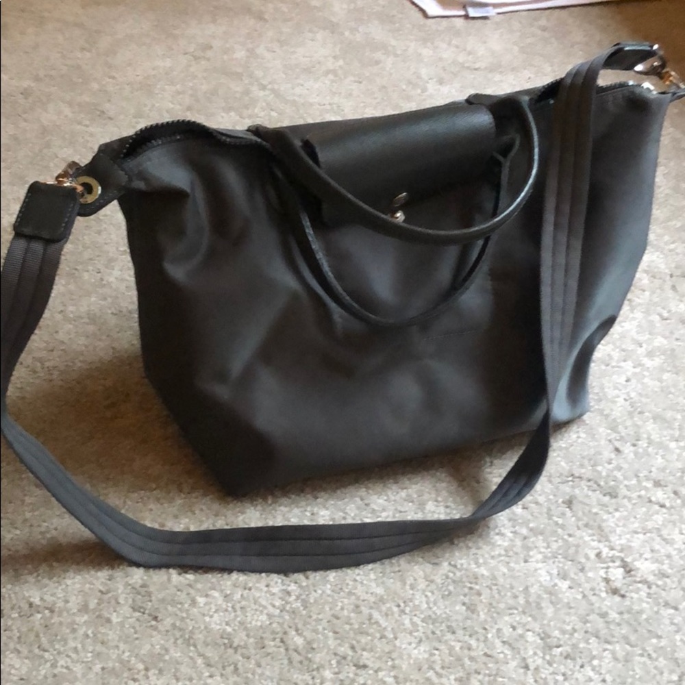 Gray Longchamp Tote, Crossbody Shoulder Strap